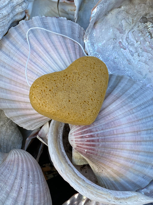 Natural plant fibre heart shaped sponge. For gentle cleansing