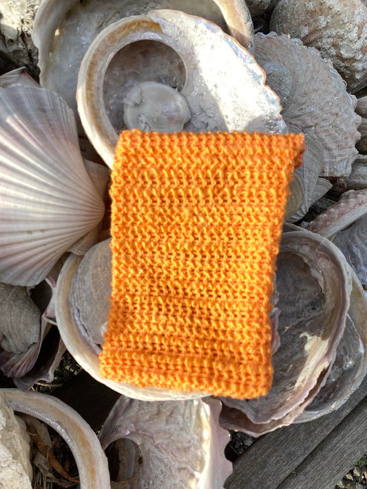 Orange sisal soap bag. Great for using up your Luminus soap remnants.